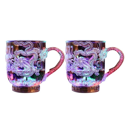 

2pcs LED Flashing Colorful Induction Cup Mug Color Changing Sensitive Drinking Cup for Water Milk Tea Coffee Drinks (Dragon Patt