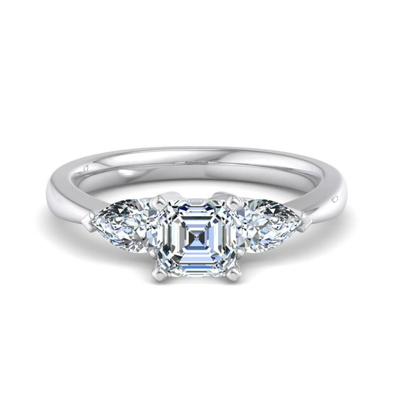 Eloya Jewel Three Stone Engagement Ring - 1.5 Ct Asscher Cut Lab Created Diamond 14K White Gold Plated Ring for Women - Elegant Proposal Jewelry - Stunning Wedding Ring - Anniversary Gift for Her