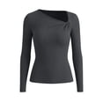 thumbnail image 4 of Hurxie Womens Fall Long Sleeve Asymmetrical Y2K Tops Cozy Ribbed Fabric, Slim Fitted Shirts, Basic Tees, Lightweight Sweater Dark Gray,S, 4 of 8