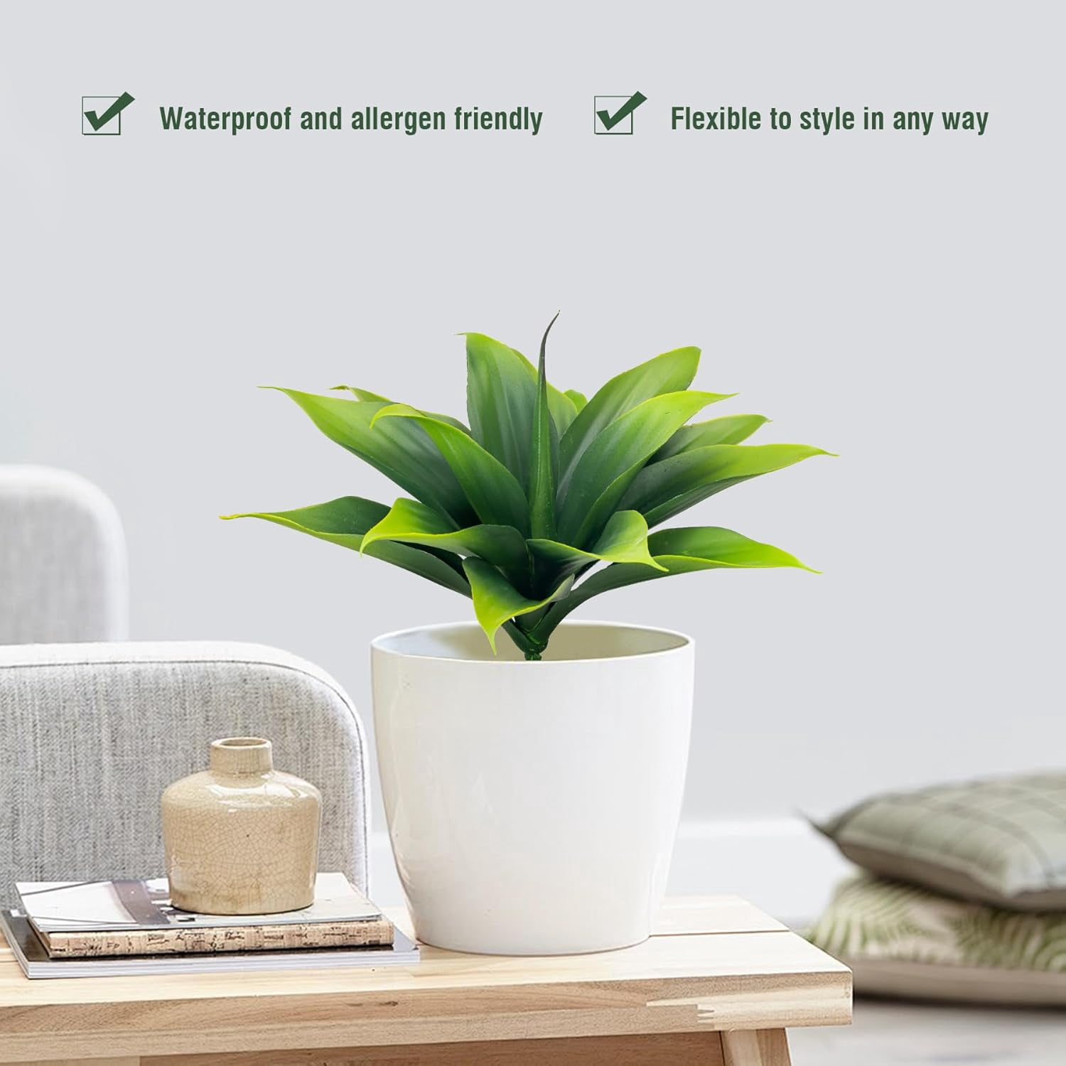 Fake Plants Artificial Agave Plants 13.8" Large UV Resistant Fake Agave Planters for Indoor and Outdoor Decorating Tropical Plant Succulents Greenery Indoor Decor(2Pack, Purple