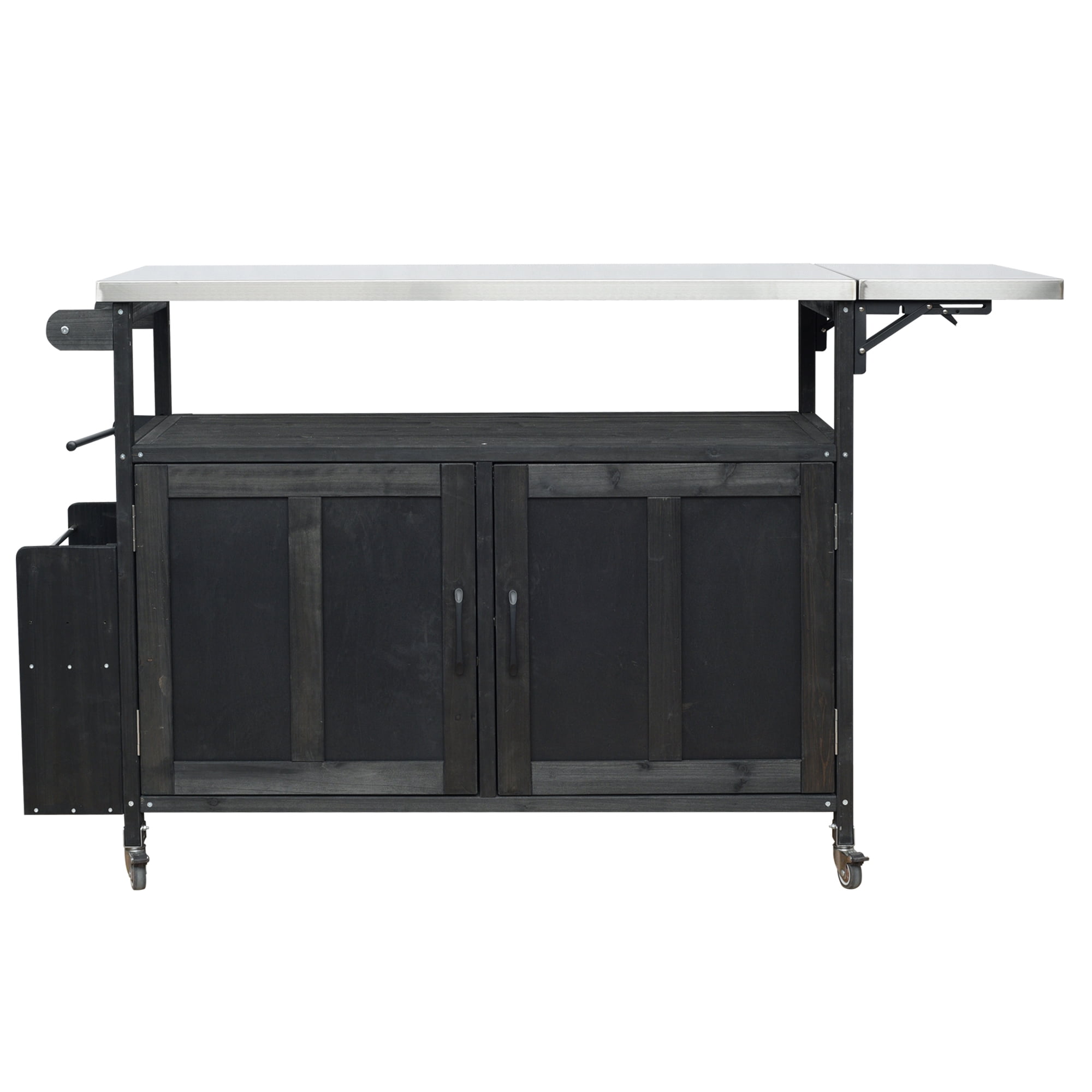 Mobile Cooking Island, Foldable Outdoor Patio Kitchen Cart, Black