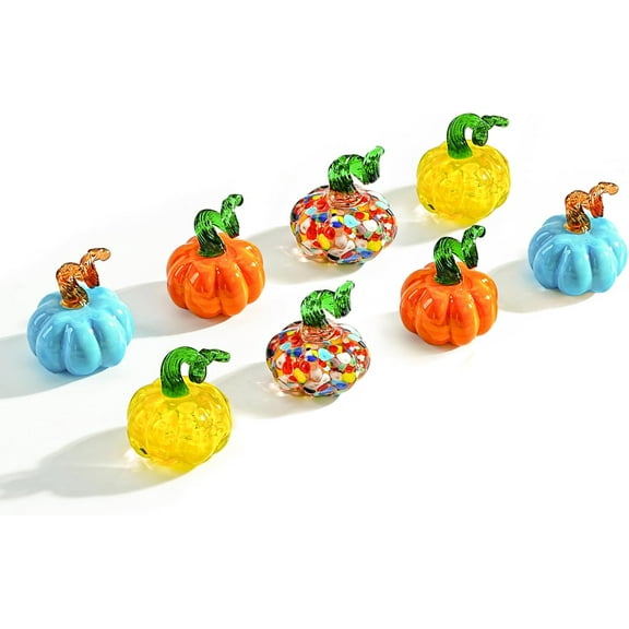 4pcs Blown Glass Pumpkin Figurines Table Accent for Fall & Harvest, Mini Crystal Halloween Pumpkin Fall Decorations for Home Thanksgiving