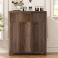 thumbnail image 3 of Aufeile Set of 3 Sideboard Buffet Cabinet with Storage, Modern Modular Fluted Accent Cabinet with 3 Drawers & Adjustable Shelves for Dining Room Living Room, Walnut, 3 of 9