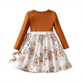 thumbnail image 4 of FAOWME Big Girls Dresses Long Sleeve Round Neck Bow Floral Printed Elegant Fashion Dress For Autumn Winter Daily Wear Brown 3-4 Years, 4 of 6