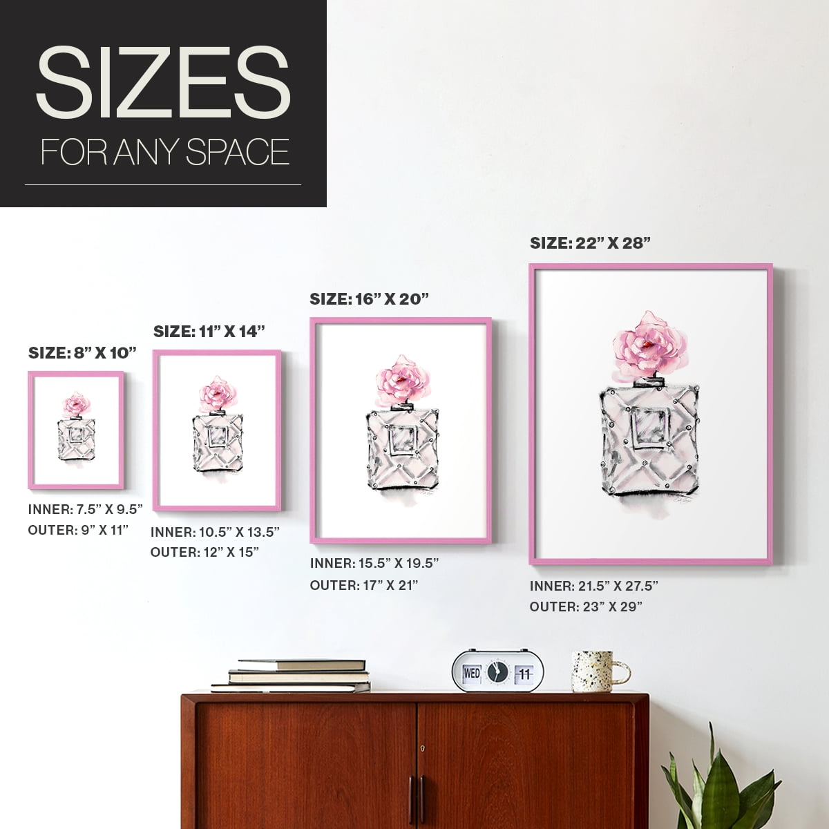 Perfume Bottle in Pink Solid Wood 11 x 14 Framed Print