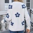 thumbnail image 5 of Sweaters for Women Long Sleeved Round Neck Flower Embroidered Sweater White XL, 5 of 6