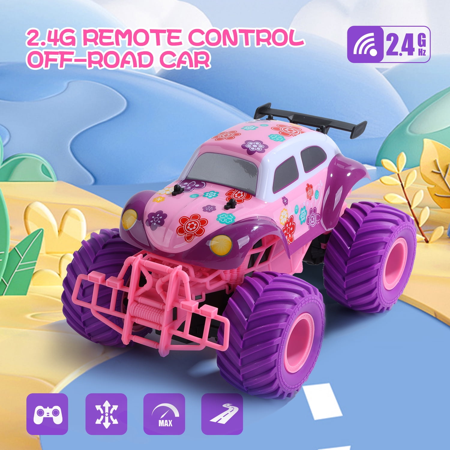 JoyStone Pink RC Cars for Girls, 1:18 Scale Jeep Remote Control Car, 30 Min Playtime 2.4Ghz LED Light Off-Road Pink Monster RC Trucks