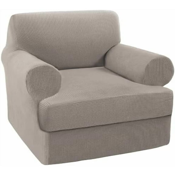 T Cushion Chair Slipcover Armchair Slipcover for Living Room Stretch Sofa Couch Cover Soft Armchair Cover Washable Furniture Covers with Individual T Cushion Seat Covers (Chair, Taupe)