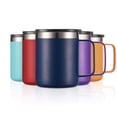 thumbnail image 2 of ALOUFEA Taza de café aislada de acero inoxidable de 12 oz con asa, taza de viaje al vacío de doble pared, vaso con tapa deslizante, azul marino, 2 of 5
