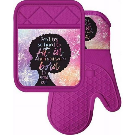 African American Expressions 246219 Oven Mitt & Pot Holder Set, Born to Stand Out - Set of 2