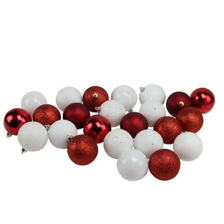 - 24ct Candy Cane Red & White 4-Finish Shatterproof Christmas Ball Ornaments 2.5
