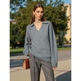 thumbnail image 2 of PAOLA RIBONI Women's V-Neck Drop Shoulder Polo Pullover in Cozy Gray Knit Fabric for a Stylish Relaxed Fit Excellent for Everyday Casual Wear, 2 of 15