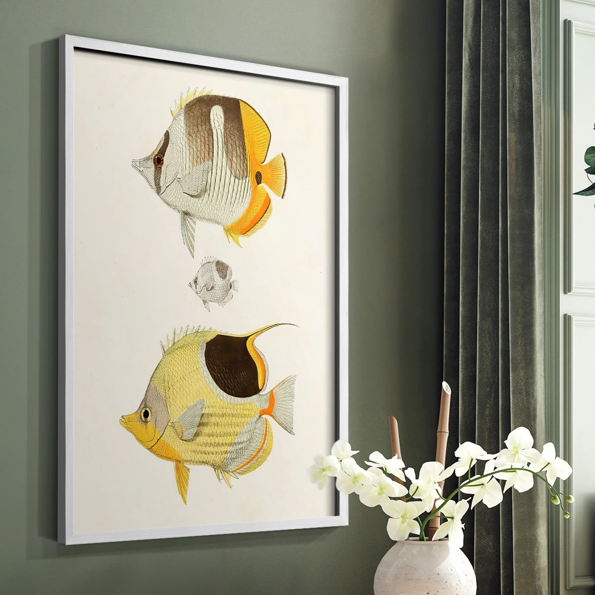 Yellow & Grey Fish II Framed Print - Solid Wood in Single Picture Frame Solid Wood 2 Framed Print