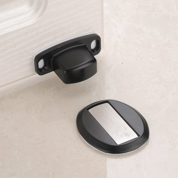 Tope de puerta de Metal magnético fuerte negro Tope de puerta resistente con tornillos autoadhesivos 3M ocultación montada en el suelo