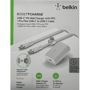 Belkin 30W Wall Charger with USB-C to USB-C Cable Bundle (Boost Charge) - White