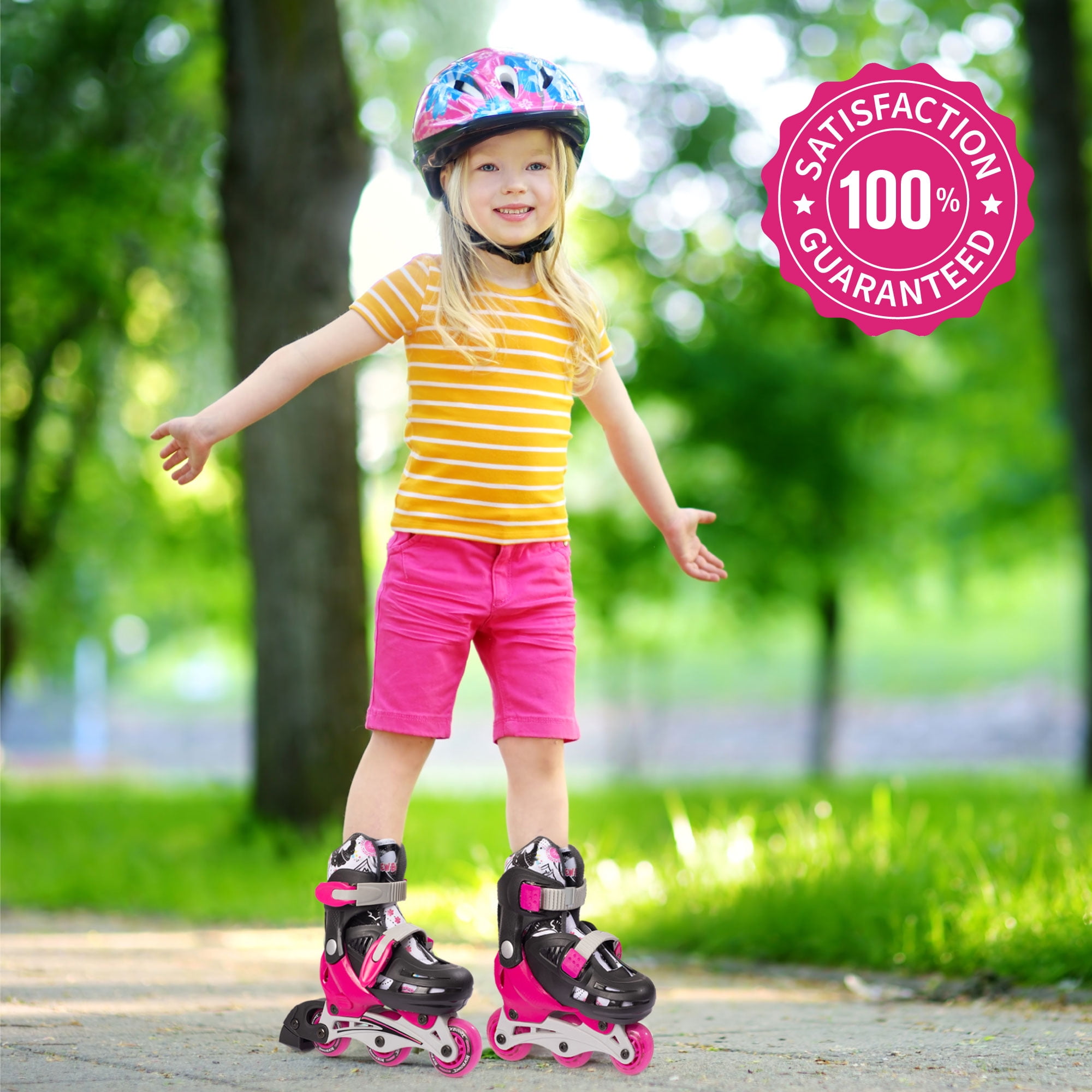 New Bounce Roller Blades for Little Kids, EU 28-31 US 8-11, 2-in-1 Inline Skates Converts from Tri-Wheel to Inline, Beginners Rollerskates Pink