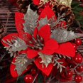 thumbnail image 1 of Otra decoración para Navidad 10 piezas de flores de Pascua artificiales con purpurina navideña roja y dorada de 15 cm, corona navideña, adornos de flores para árbol de Navidad H, 1 of 5