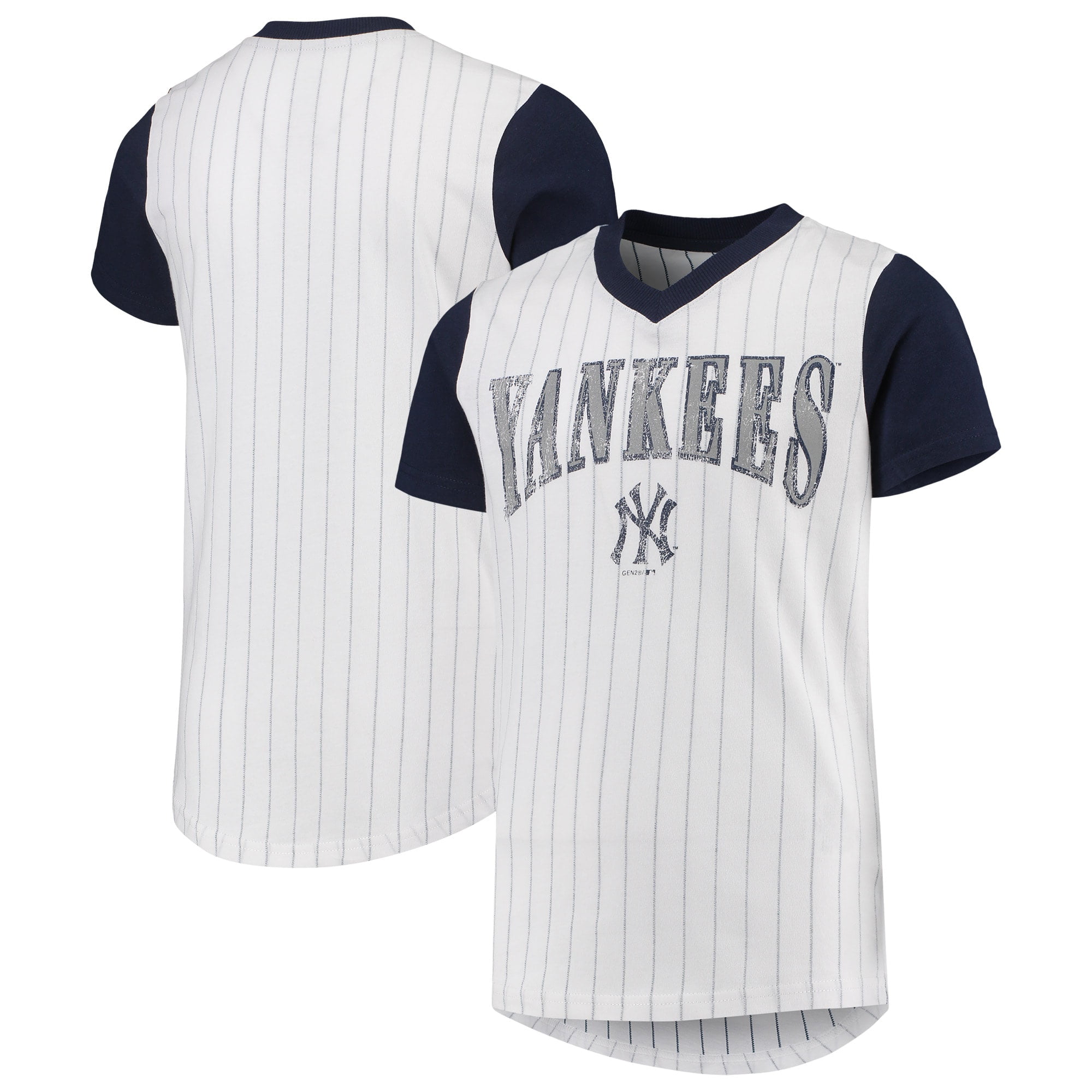 New York Yankees Youth Heavy Hitter V-Neck T-Shirt - White/Navy ...