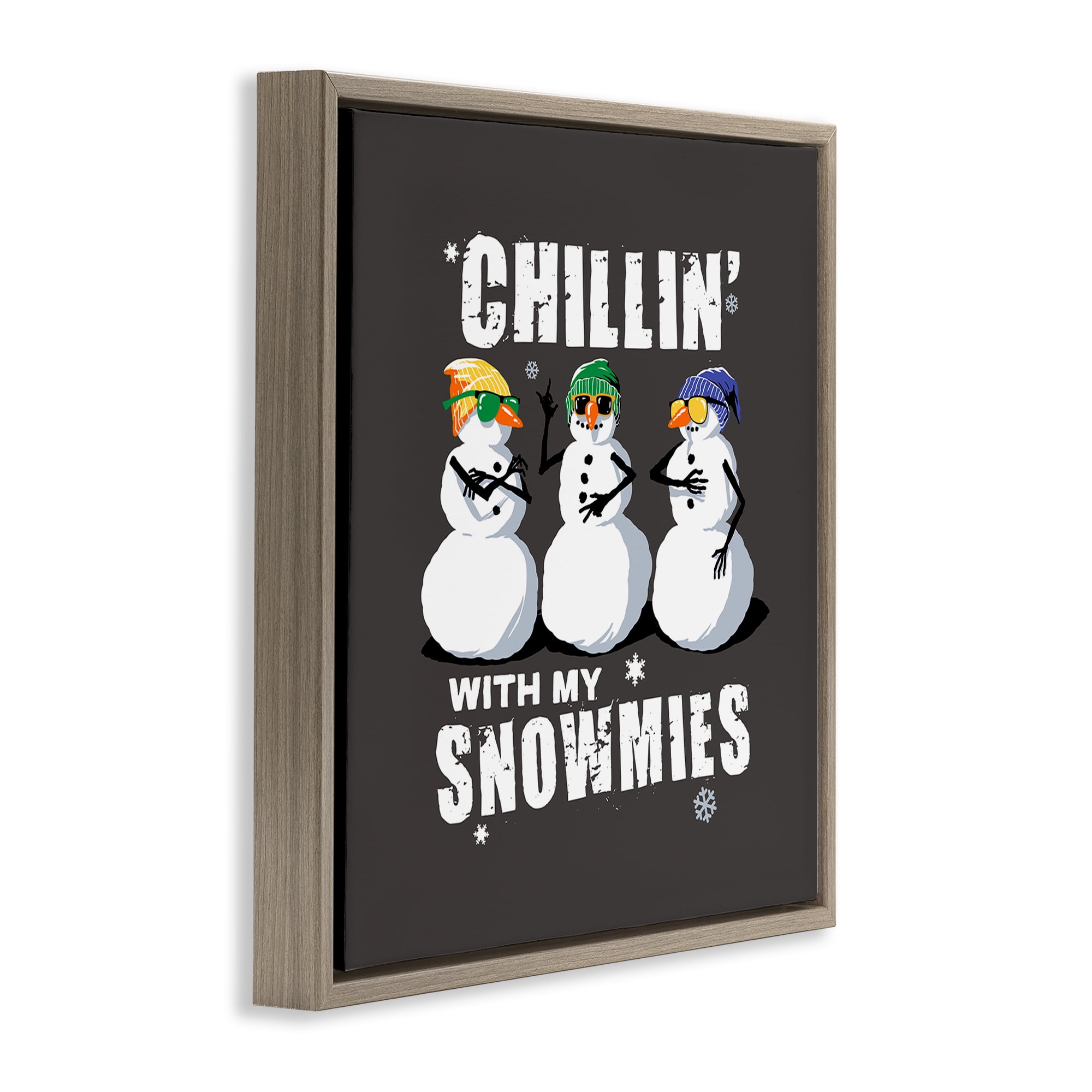 Stupell Industries Chillin' With Snowmies Snowmen Holiday Painting Brown Floater Framed Canvas Art Prints Wall Art, 25 x 25