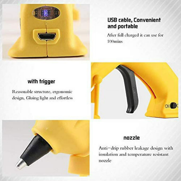 AOZOY Cordless Hot Melt USB Rechargeable 2600mAh Wireless Glue Gun with 30pcs Mini Glue Sticks - Battery Operated & Charger Glue Guns Kit for Crafts