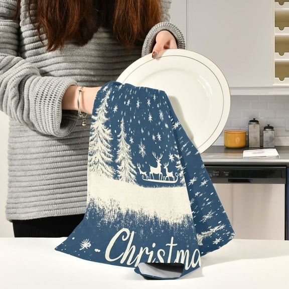 BZSMCE Kitchen Towels Creative Elegant Reindeer Soaring on Snowflake Pattern Pattern Durable Kitchen Towel