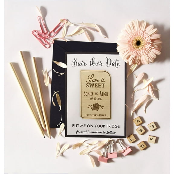 Rustic Wedding Save the Date Wooden Magnet 25 Custom Engraved Wooden Magnet Personalized Gift