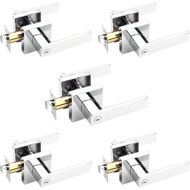Leviers de Porte Carrés Sans Clé Chromés Poignées de Porte Intérieures Réversibles pour Portes Gauche Droite