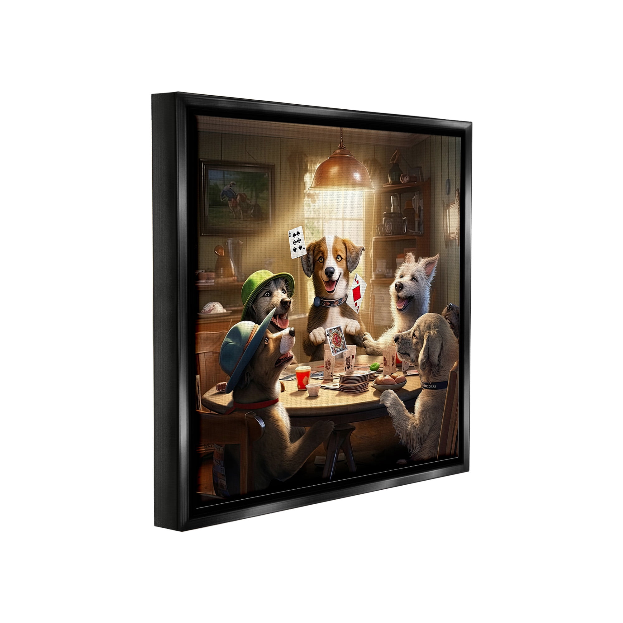 Stupell Industries Dogs & Magic Tricks Animals & Insects Painting Black Floater Framed Canvas Art Print Wall Art, 18 x 18