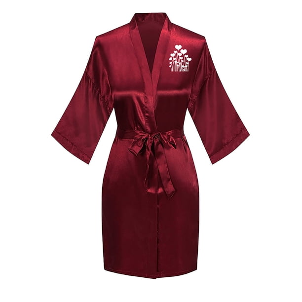 Bata de baño de seda helada de color liso con estampado frontal y trasero para mujer, ropa de casa, pijamas