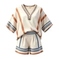 thumbnail image 5 of Outfits for Girls 2 Piece Bohemian Loose Fit Graphic Print V-Neck 3/4 Sleeve T-Shirt And Shorts Everyday Wear Baby Girls' Clothing Sets, 5 of 5