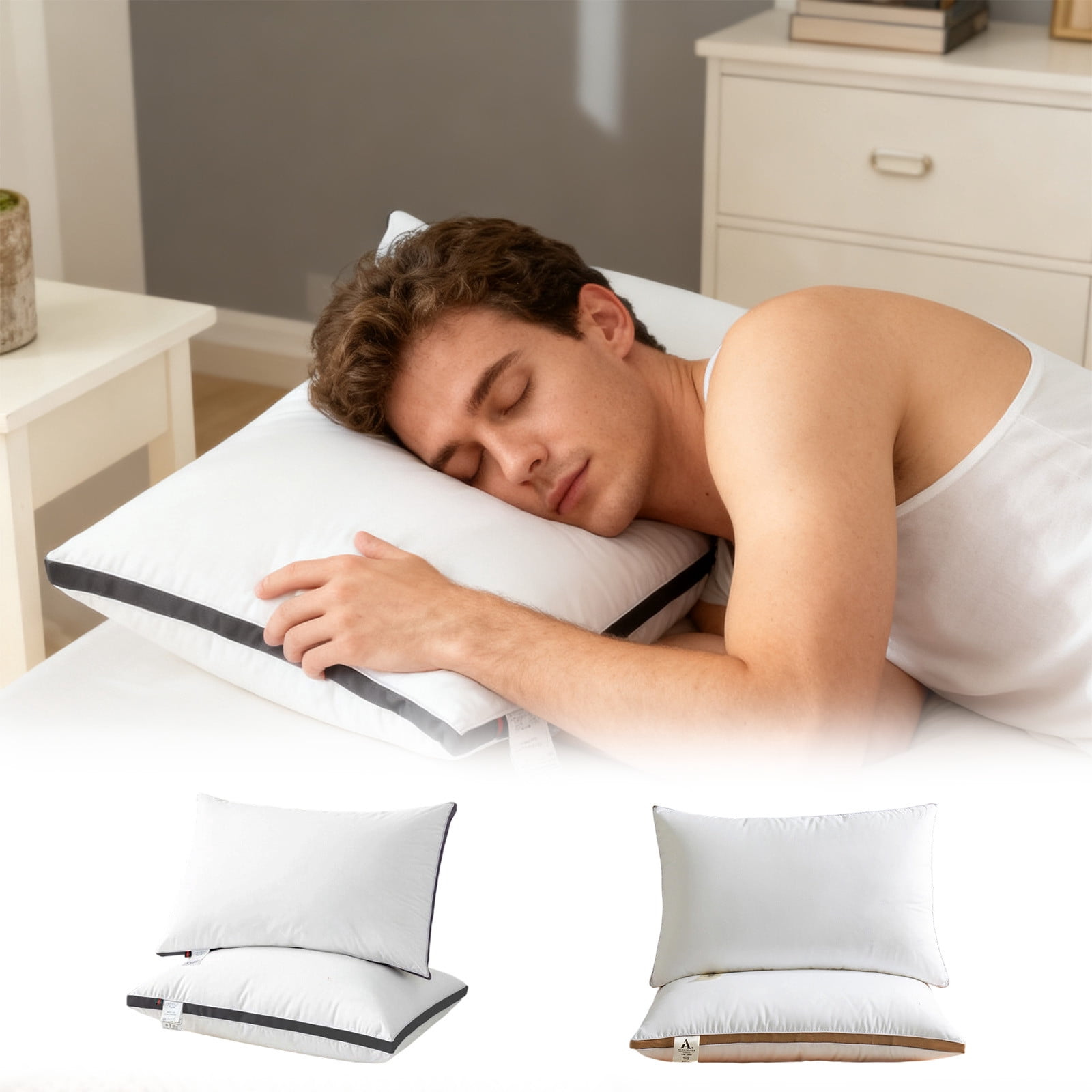 Premium Pillows Standard Size Set of 2, Home Pillow Core - Comfortable and Soft Polyester Bed Pillow for Neck Protection, Ideal for Dorms and Bedrooms, Breathable, Supportive, and Easy Care