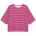 thumbnail image 4 of VOUZZA Women Retro Striped T-Shirt Summer Colorblock Short Sleeve Tee Loose Fit Drop Shoulder Casual Streetwear Pullover Tops, 4 of 4