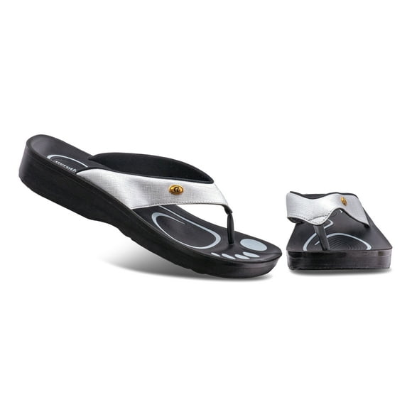 AEROTHOTIC Original Orthotic Comfort Thong Sandal Flip Flops - Matt Silver - Womens 7