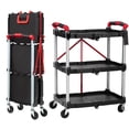 thumbnail image 1 of 3 Tier Foldable Utility Cart with Lockable Wheels, 23x15x33 Inch Portable Storage Cart for Kitchen Office Warehouse, Dark Grey or Black Red, 1 of 7