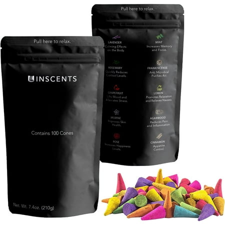 Inscents Waterfall Essential Oil Dipped Scented Incense Cones Backflow 100% Plant-Based with Longer Burning Time