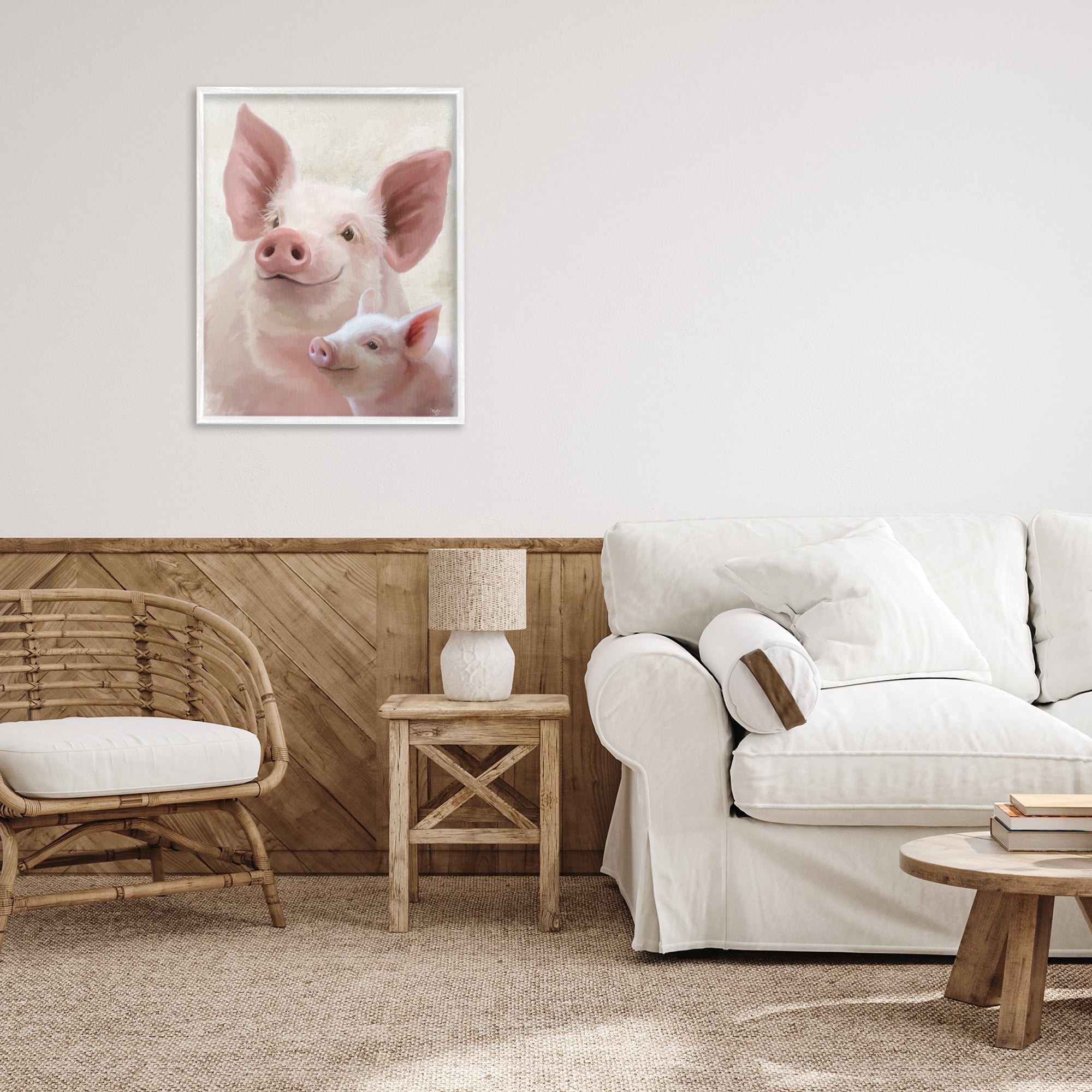 Stupell Industries Piglet & Mom Portrait White Framed Giclee Art, design by Mollie B.