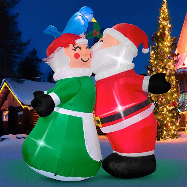 6FT Inflatable Christmas Decorations Santa and Mrs. Claus Sweet Kiss
