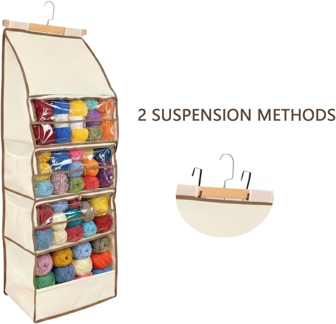 Storage Bag – Large Capacity Hanging Storage Organizer with 3 Crochet Storage,Zippered Hanging , Crochet Bag for Crafters