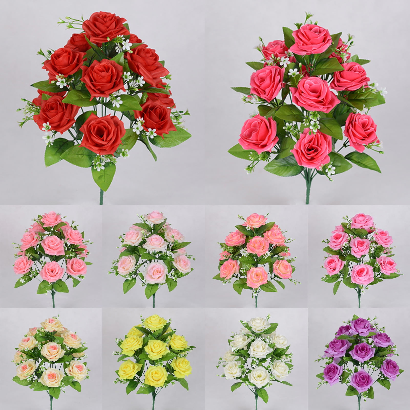 Dream Lifestyle Artificial Rose Flower, 12 Heads Faux Rose Flower Silk ...