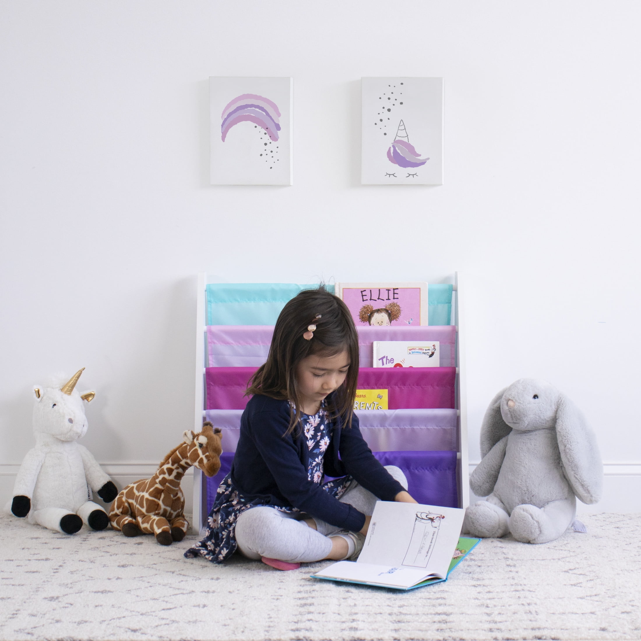 Humble Crew Kids 4 Tier Book Organizer for Ages 3-8, White/Pink/Purple/Turquoise