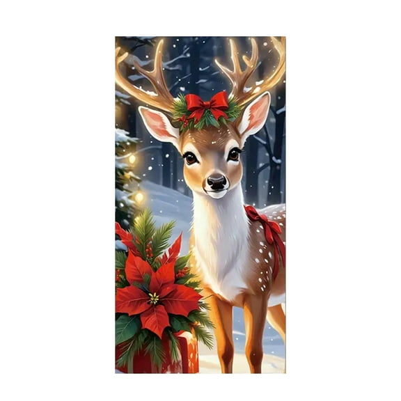 Uutvmp Christmas Door Cover Decoration, Large Reindeer Xmas Door Hanging Cover, Christmas Reindeer Hanging Ornament Home Front Door Hanging Pendant Winter Holiday Party Decor