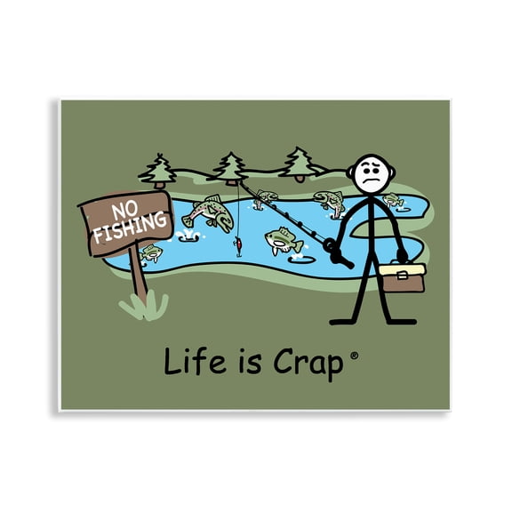 Stupell Industries No Fishing at Pond Novelty & Humor Painting Unframed Art Print Wall Art, 14 x 11