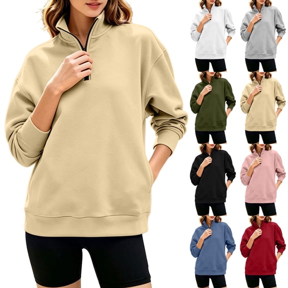 1/4 Zip Pullover Women Sweatshirt Autumn Winter Top Casual Long Sleeved Shirt Sport Gym Running Wear Loose Fit Fall Basic Soft Pullover Jumper Tops
