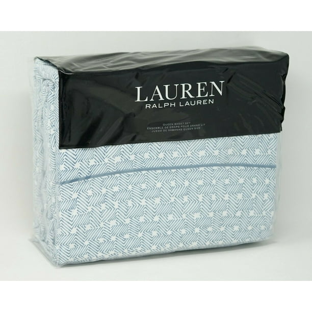 Lauren Ralph Lauren Spencer Basketweave Sateen Cotton 4-Pc. Sheet Set QUEEN  Blue 