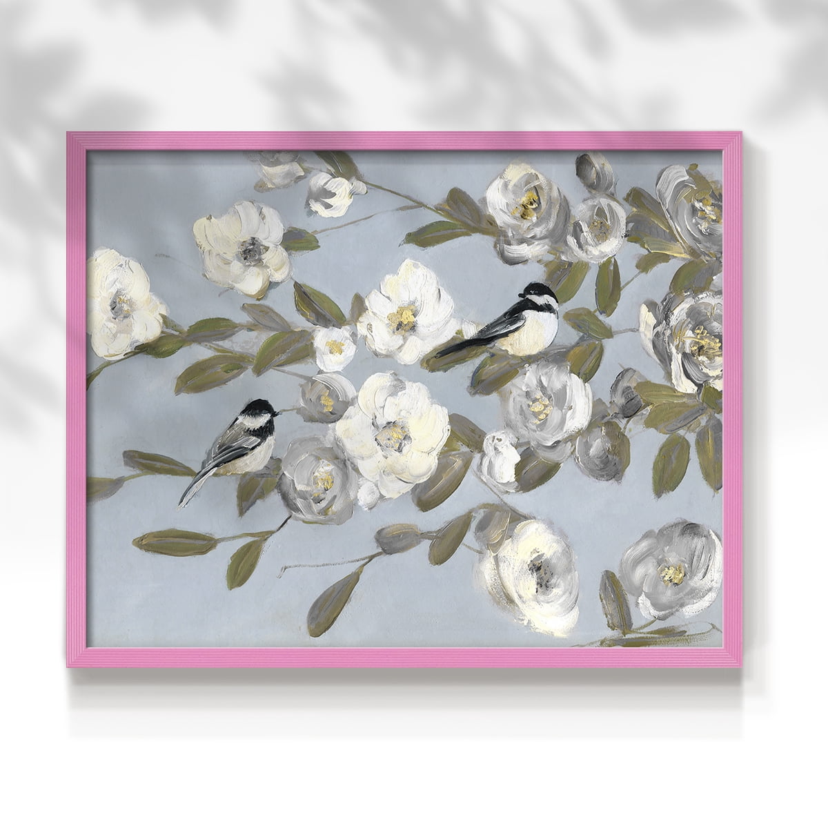 Chickadees and Blossoms I by Sally Swatland - Restickable Framed Giclée Print