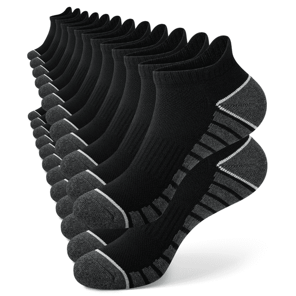 KOITHOT 12 Pairs Mens Ankle Socks Mens Socks Low Cut Athletic Running Breathable Cushioned Socks Black and Gray