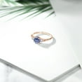 thumbnail image 5 of Gem Stone King 10K Rose Gold Persian Blue Moissanite White Created Sapphire and White Diamond Accent 3-Stone Engagement Ring for Women (0.94 Cttw, Round 6MM, Gemstone Birthstone, Size 7.5), 5 of 6