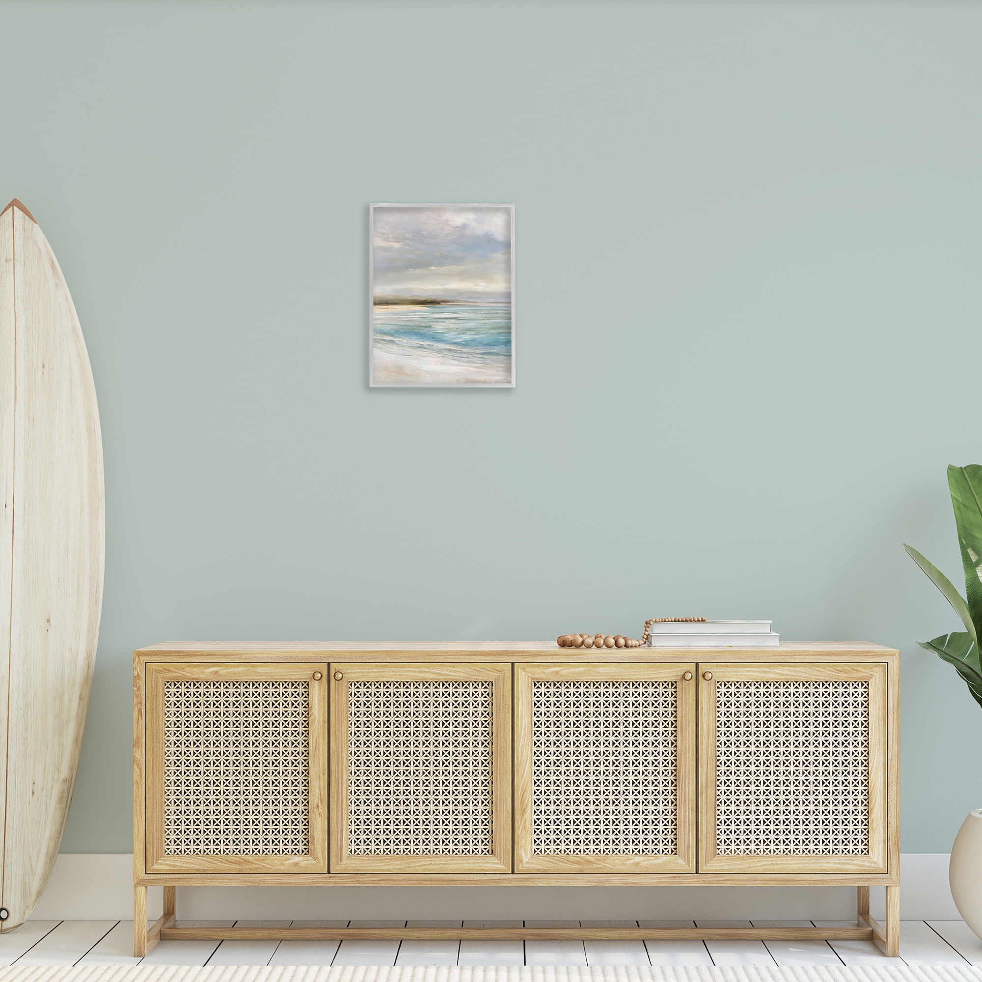 Stupell Industries Overcast Beach Scenery Landscape Painting Gray Framed Art Print Wall Art, 16 x 20