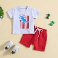 thumbnail image 2 of LNMQLPDBS Boys' Clothing Sets Independence Day Red White and Blue American Flag and Dinosaur Prints Short Sleeve Shirt & Elastic Waist Shorts 2pcs Outfits for 4th of July Cute Summer Sets, 2 of 6