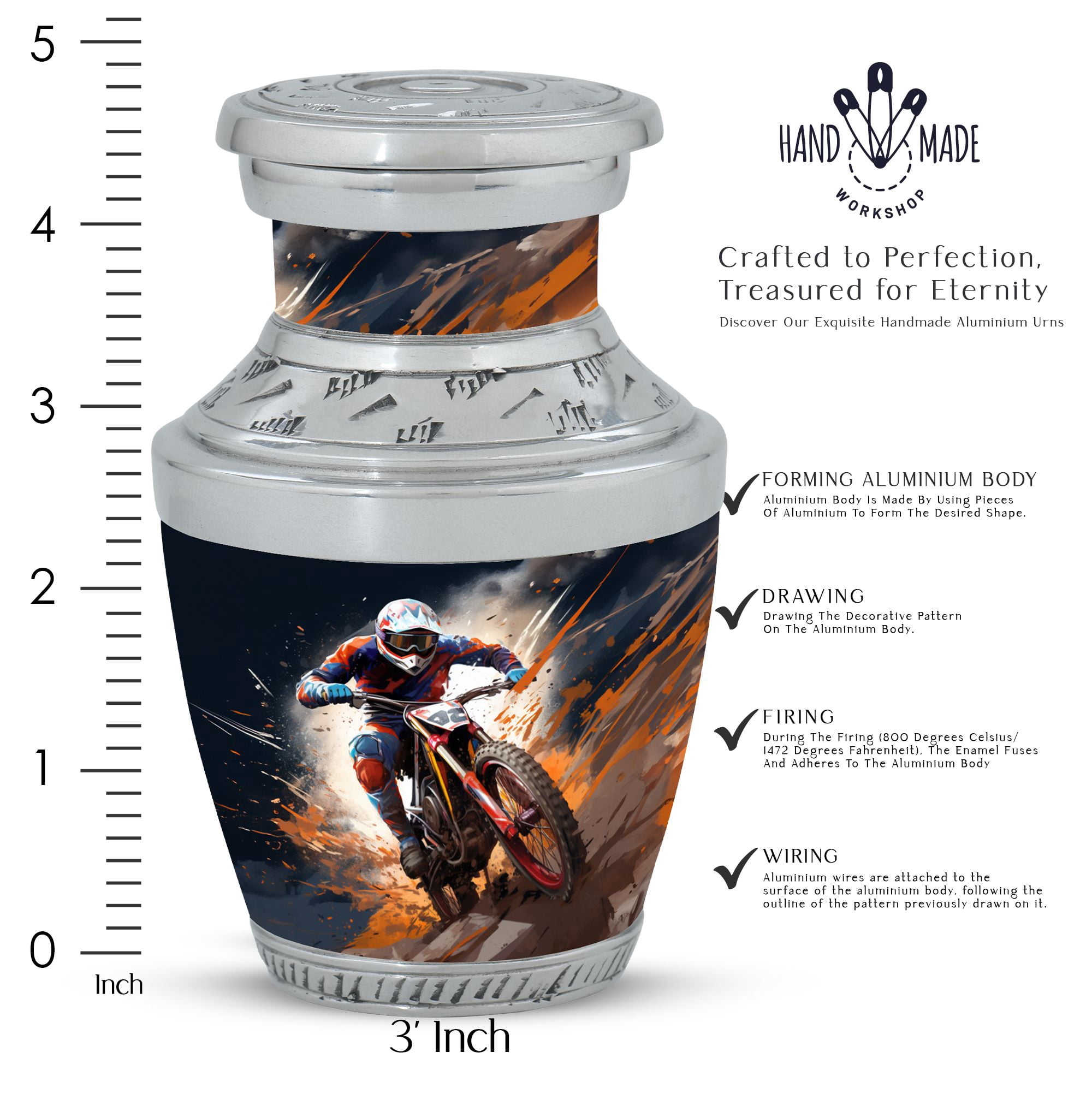 Dirt Bike Charge Small Keepsake Urn for Precious Memories - Unique Mini Memorial for Adults Funeral Urns For Human Ashes - Memorial Urns 3 Inch, 1 Pc